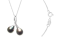 Macy's Cultured Black Tahitian Pearl (9mm) & Diamond (1/20 ct. t.w.) Double Loop 18" Pendant Necklace in 14k White Gold
